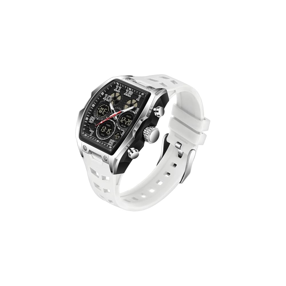 Findtime Men s Pilot Style Digital Analog Watch with Stopwatch, Alarm, Waterproof, White
