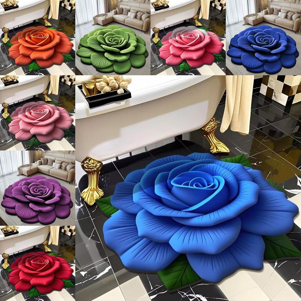 Rose Print Flowers Floor Mat Bathroom Water Absorbing Foot Mat Home Slip Anti