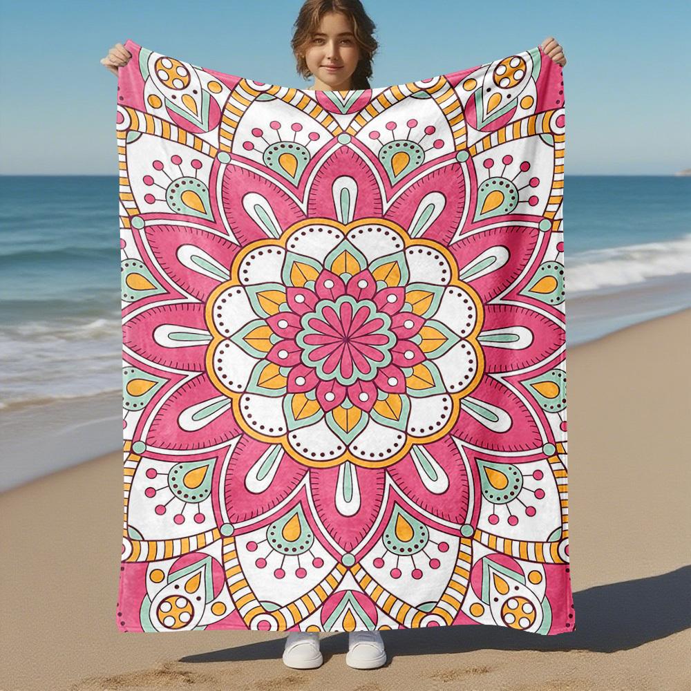 1pc Mandala Pattern Outdoor Flannel Blanket Soft Warm All-Season Throw for Sofa Bed Car Camping Office, Cozy Gift Idea1290S