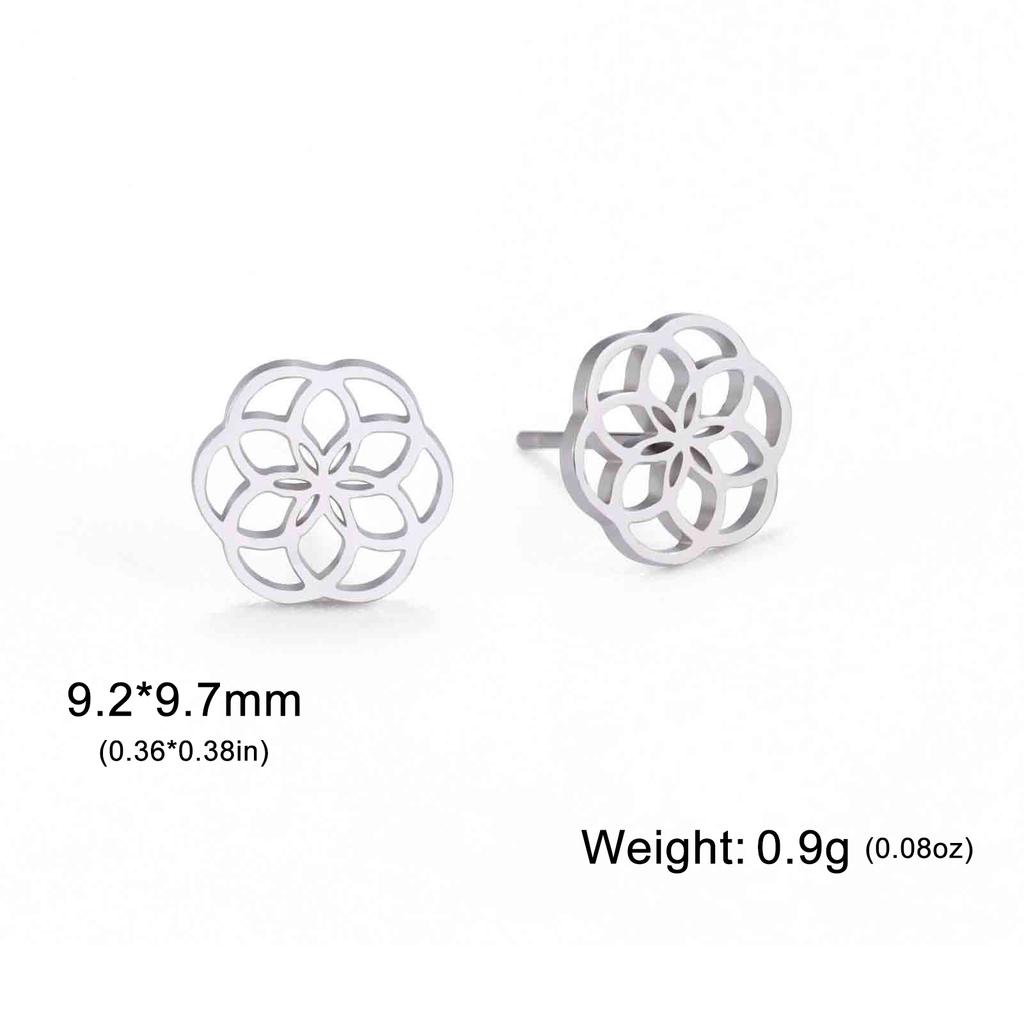 LIKGREAT Flower of Life Stud Earrings for Women Stainless Steel Round Earring Mandala Sacred Geometry Seed of Life Jewelry Gift