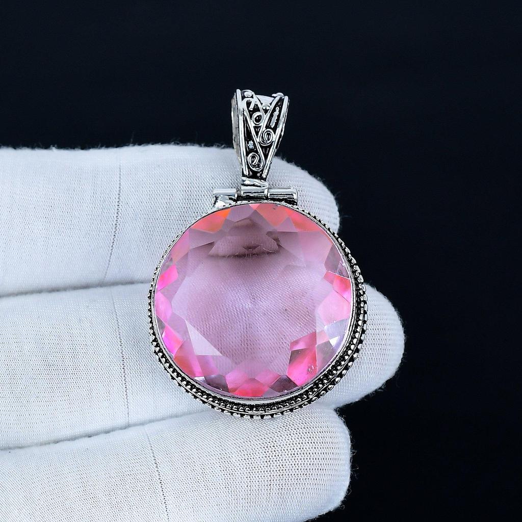 Rosa Kunzit Anhänger, 925 Sterlingsilber Handgefertigter Schmuck, Rosa Kunzit Silberanhänger, Partyschmuck für Damen, Anhänger Valentinstagsgeschenk