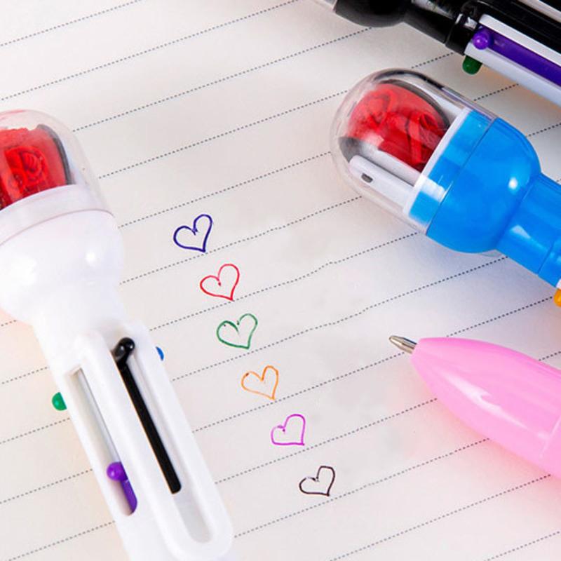 1 Piece Cute Ballpoint Pen Press Cartoon Space Belt Seal Multicolor 6 In 1 Colors Stationery School Office Supplies