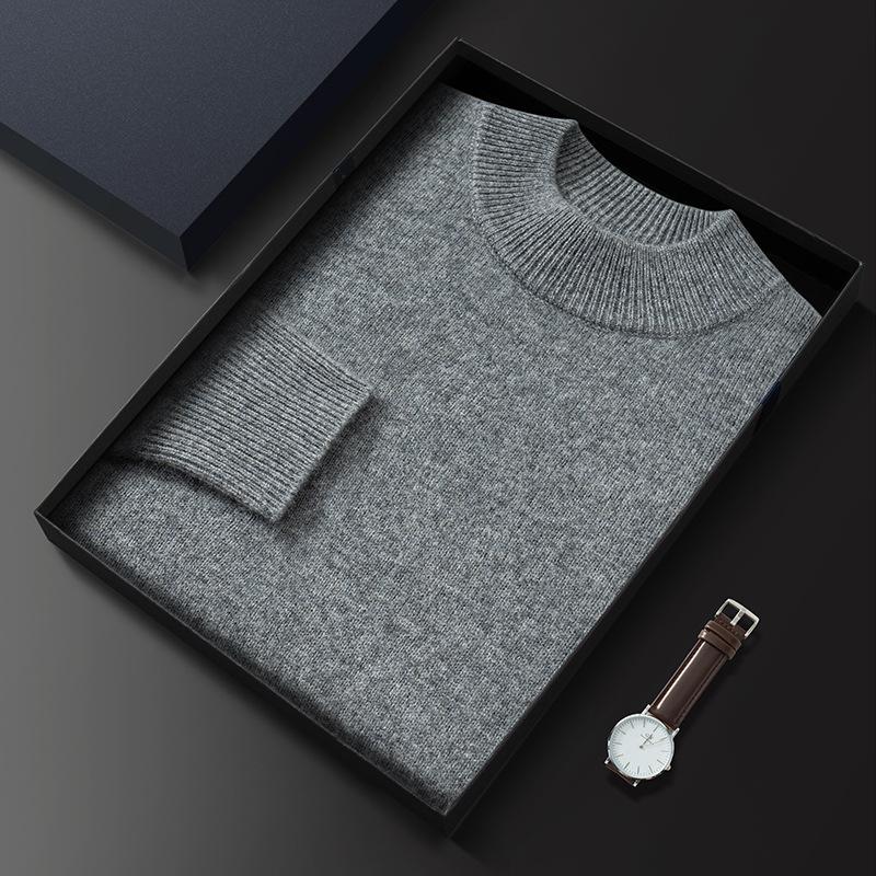 First-line ready-to-wear thickened cashmere sweater men's semi-turtleneck pullover sweater knitted sweater loose wool sweater base