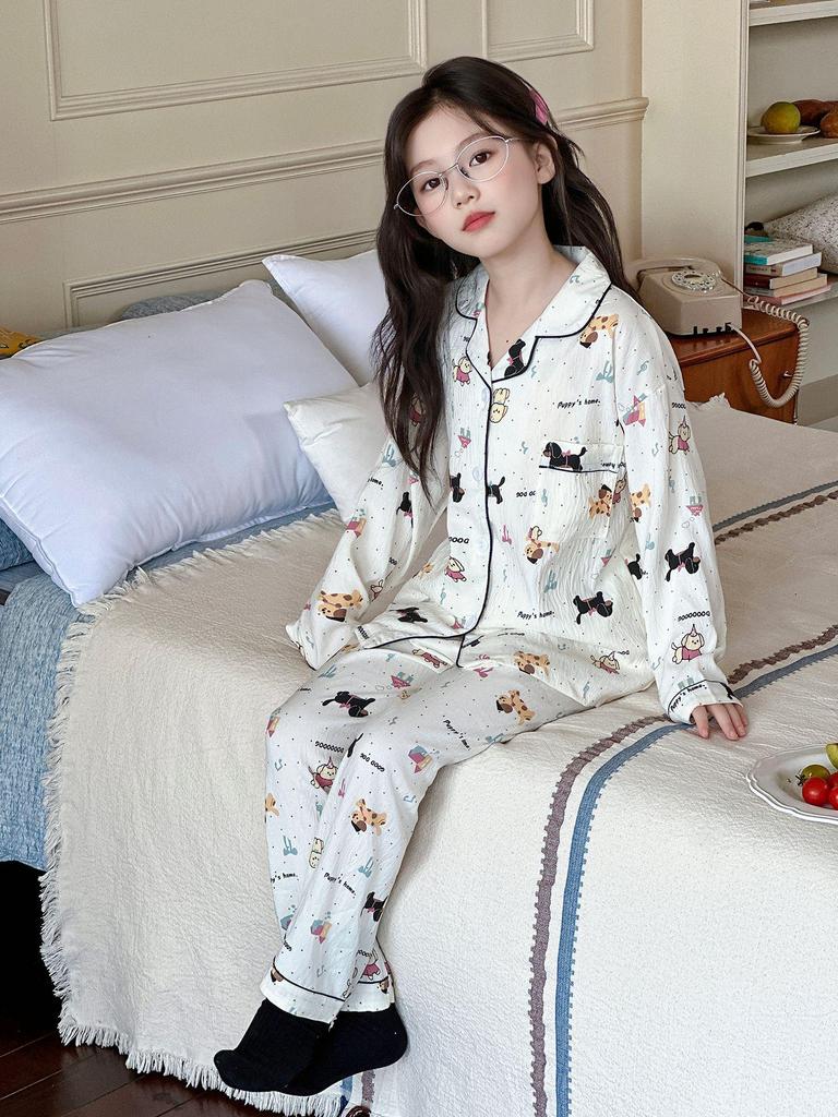 Girls' 2025 Autumn Cotton Pajama Set: Long-Sleeve Two-Piece Sleepwear