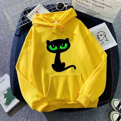 Moda damska bluzy z kapturem na co dzień z długim rękawem Top z kieszeniami pulower luźna bluza wiosenne jesienne bluzki bluza z kapturem z nadrukiem kota