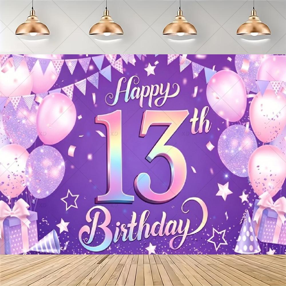 Party decorations for a 13th birthday, official backdrop for a teenager, black and purple balloon background, photo banner for...4539