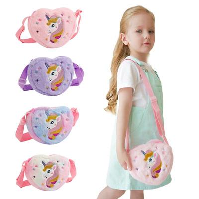 Dětská plyšová crossbody taška Jednorožec - Roztomilý design srdce pro dívky