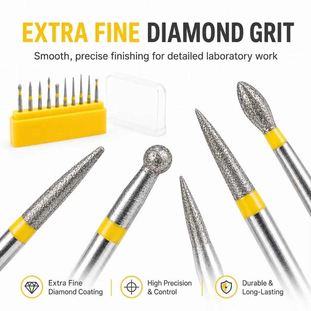 10 Pcs Set Diamond Polishing Burs Extra Fine Grit Fine Ring Burs  For Laboratory Use