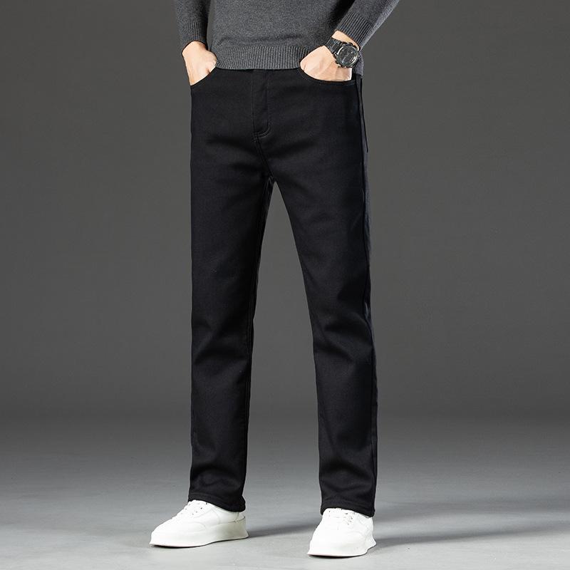 

Men s Warm Fleece-Lined Denim Jeans: Slim Fit, Loose Straight, Elastic, Youthful Winter Fashion 36