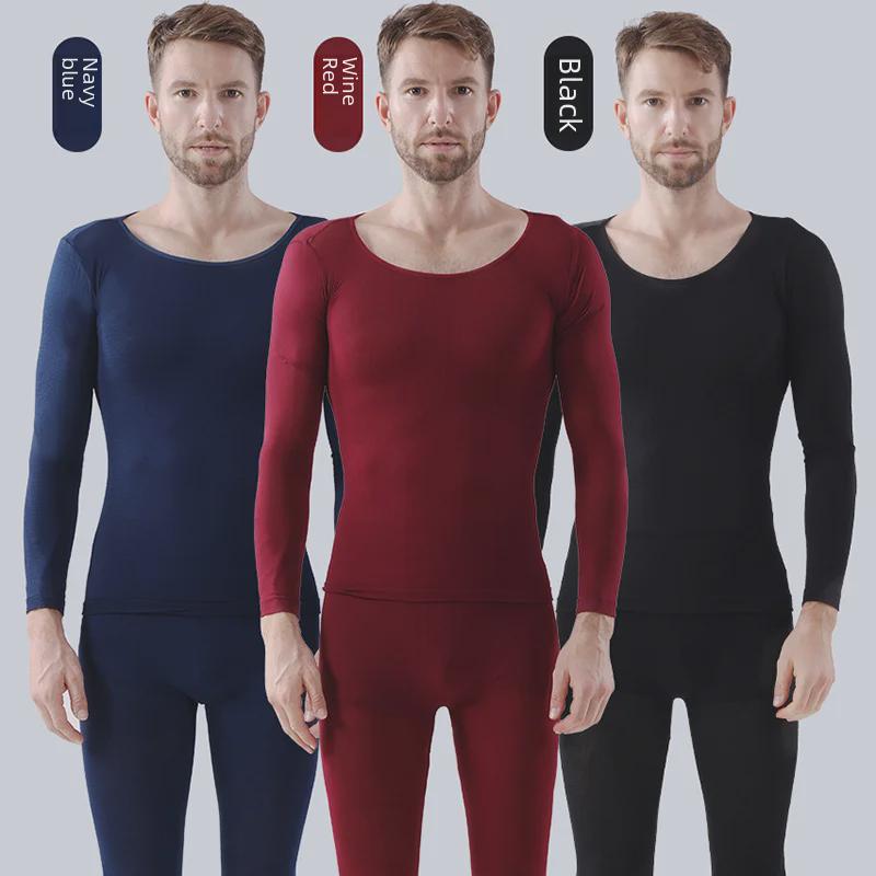 

Men s Thermal Cotton Sweater & Pants Set - Round Neck, Thin Autumn Layer One Size [100-180 Jin]