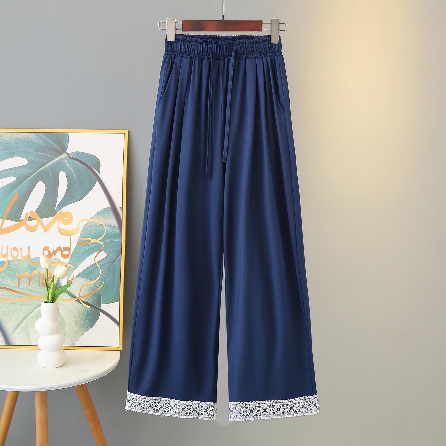 

2026 Plus Size High Waist Lace Ice Silk Pants: Women s Slimming Straight Leg Pants 2XL