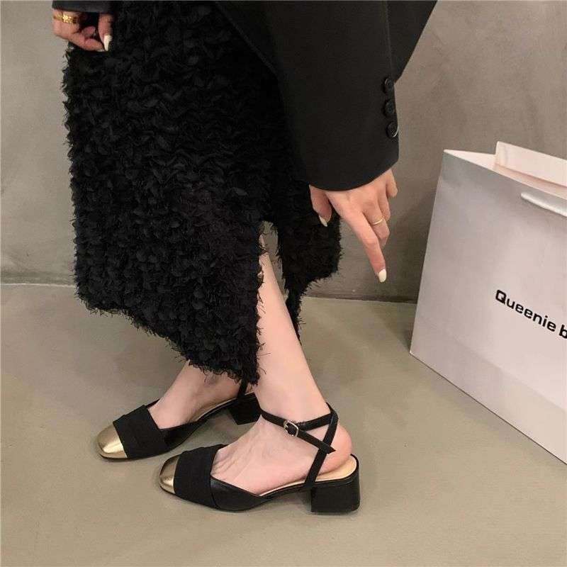 Baotou French sandals women's summer middle heel 2025 new fairy small fragrant style with skirt thick heel Mary Jane single shoes