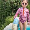 2025 Girls' Pink Leopard One-Piece Swimsuit Holiday Fashion