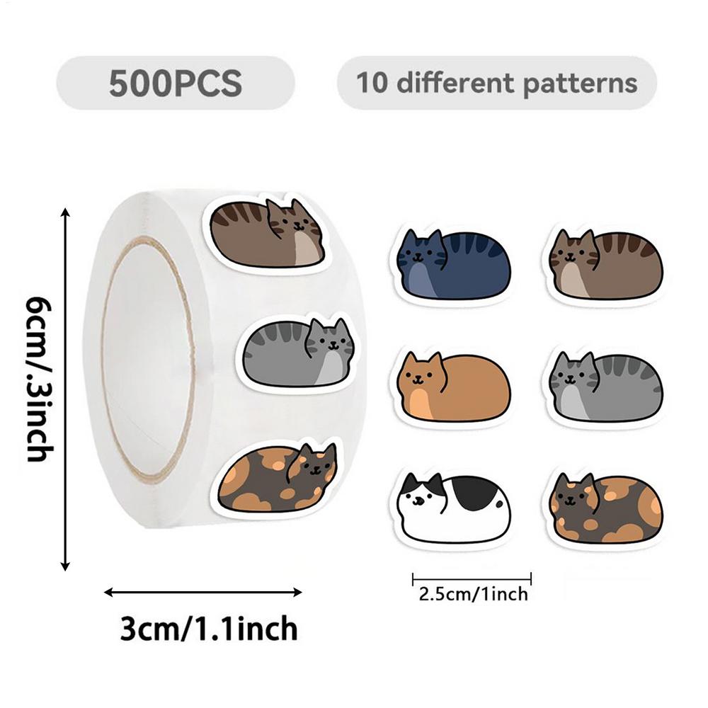 500 Sheets Cat Stickers Roll, Cute Decals For School Classroom, Journal Scrapbook Laptop Decoration Drop shipping