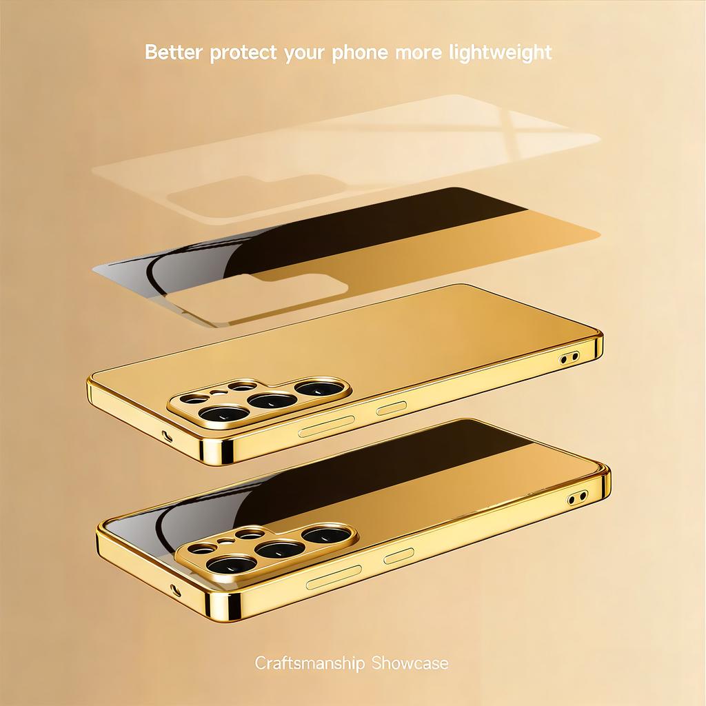 Electroplated Gold New Phone Case for Samsung Galaxy S26 Ultra S25 Plus S24 S23 S22 Fe Tempered Glass Artistic Texture Patterns