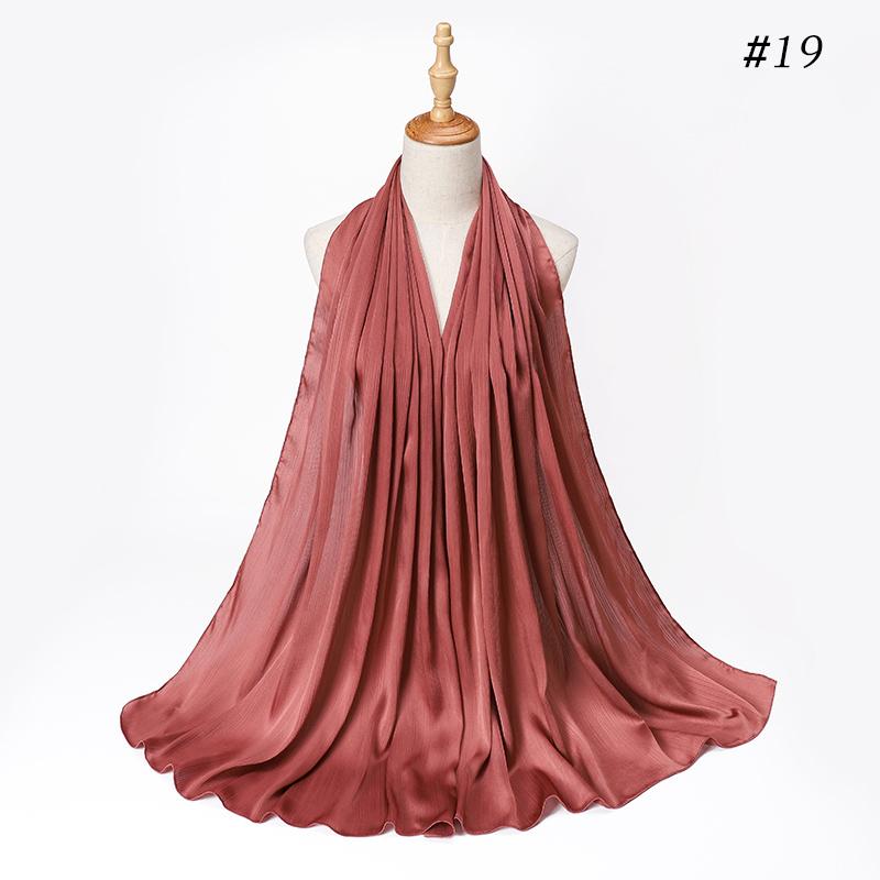 New Arrivals Crinkle Plain Color Satin Crepe Scarf Shawl Wrap Muslim Women Pleated Stain Silk Hijabs