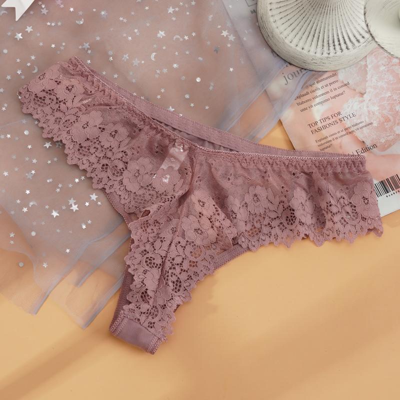 Women Sexy Lace Lingerie Low Waist Thongs G String Transparent Breathable Floral Panties Temptation Underwear