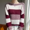 Autumn/Winter Wool Color Block Wide Stripe One-Shoulder Pullover Sweater