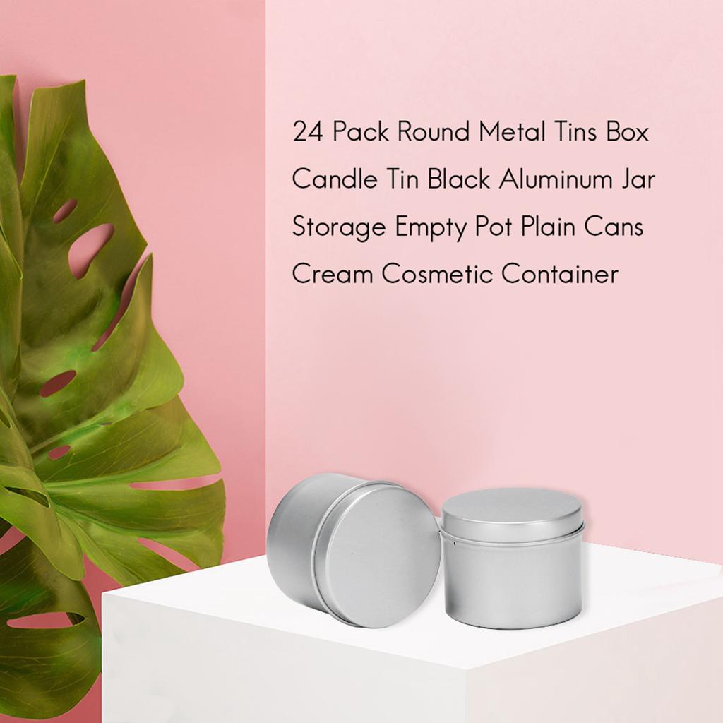 BHBL 24 Pack Tins Box Candle Tin Black Aluminum Jar Storage Empty Pot Plain Cans Cream Cosmetic Container