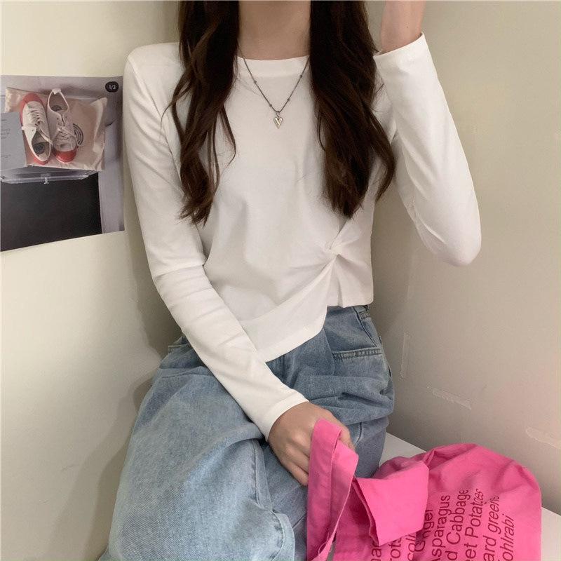 Korean Style Irregular Long-Sleeve T-Shirt for Women - 2025 Spring/Autumn