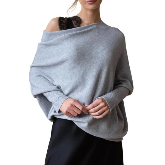 Dámské svetrové topy s kulatým výstřihem, dlouhým rukávem, ležérní, volný střih, jednobarevné, elastické, ležérní tričko