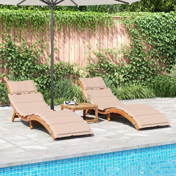 VidaXL Lot de 2 Chaises Longues avec Coussins, Bain de Soleil, Transat de Terrasse, Siège de Jardin Patio Extérieur, Beige 3214835