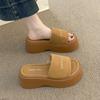 Thick-soled high-heeled cool slippers for women's summer wear 2025 new muffin one-word drag small height-increasing beach sandals