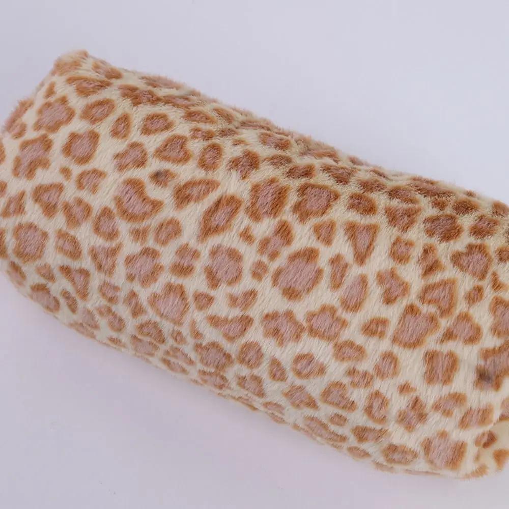 New Plush Pen Bag Leopard Printted Pattern Large Capacity Stationery Storage Bag Pencil Case Student Gift