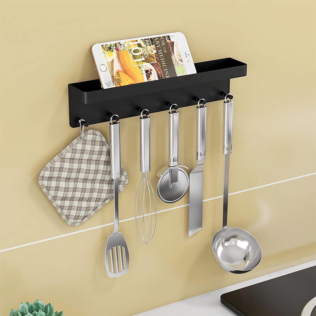 Stainless Steel Wall-Mounted Key Holder with Shelf and Mail Storage Hooks