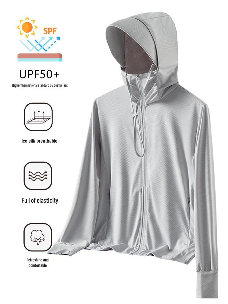 UPF50+ Ice Silk Sun Protection Jacket with Detachable Hood - Breathable Anti-UV Outerwear for Men and Women