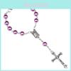 Purple Glass Pearl Rosary Bracelet With Cross Pendant Religious Jewelry