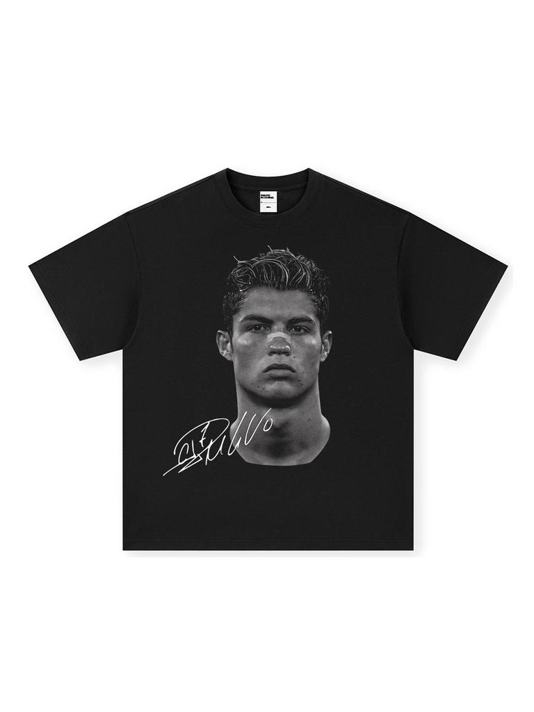 Cristiano Ronaldo Retro Distressed Heavyweight Cotton T-Shirt