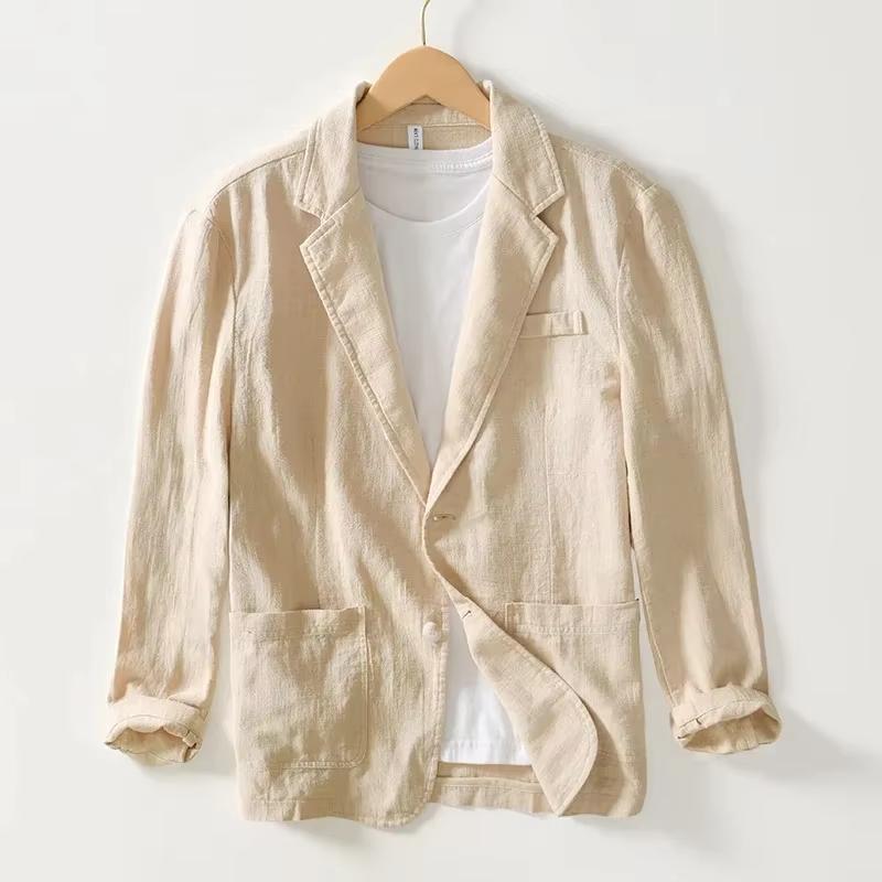 Giacca Blazer Suit da Uomo Traspirante in Lino e Cotone per Uomo Cappotto per Estate Business Abbigliamento Maschile Leggero