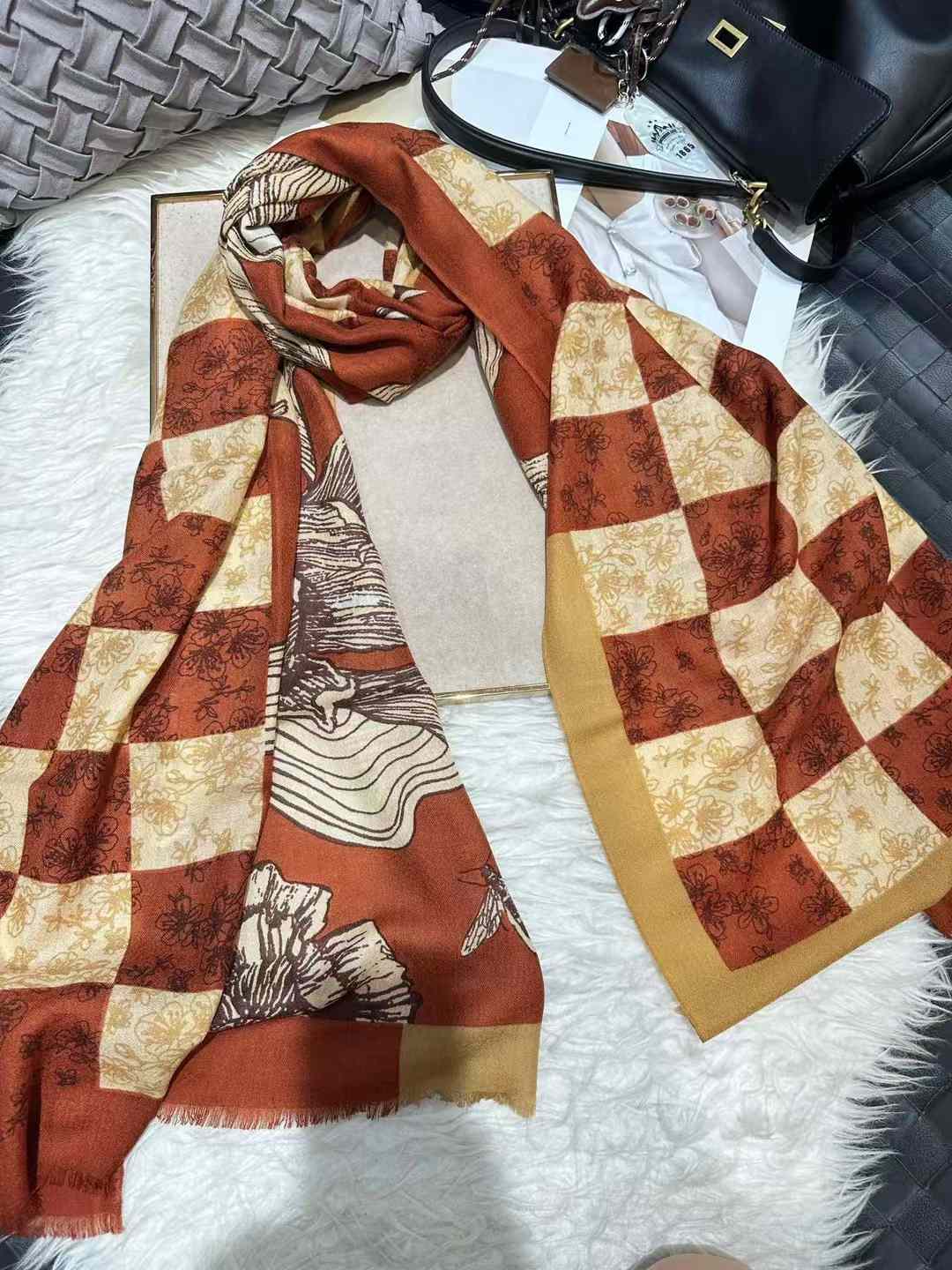 

BYSIFA|Brick Red Plaid 100% Wool Scarves Pashmina Winter Large Tassel Scarves Wraps Fashion Wool Cashmere Scarves Shawls Printed