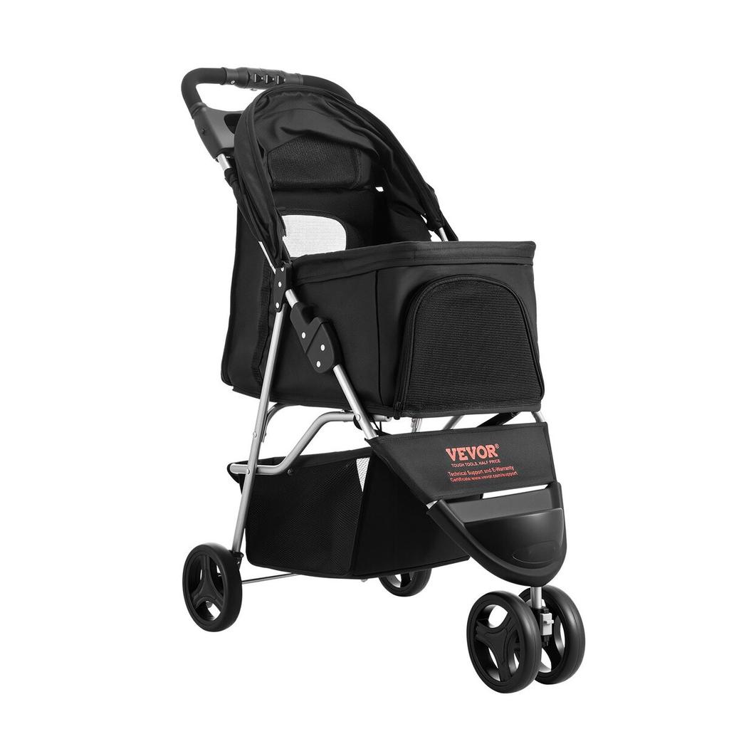 Pet Stroller Foldable 3 Wheels Travel Dog Stroller with Brake Up To 35lbs