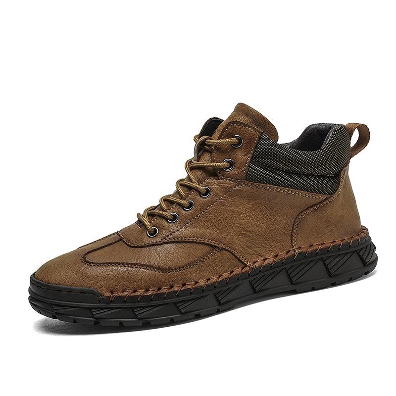 

2024 Winter Men s Leather Shoes Outdoor Platform High Top Men s Shoes Daily Martin Boots Large Size Shoes Men s 48 коричневий