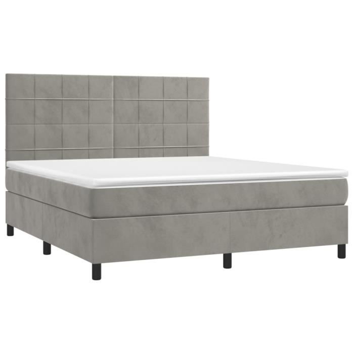 3143037 vidaXL Lit à sommier tapissier et matelas Gris clair 180x200cm Velours