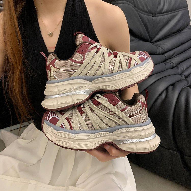 Leather platform dad shoes women's summer 2025 new mesh breathable shoes small height-increasing sports shoes autumn