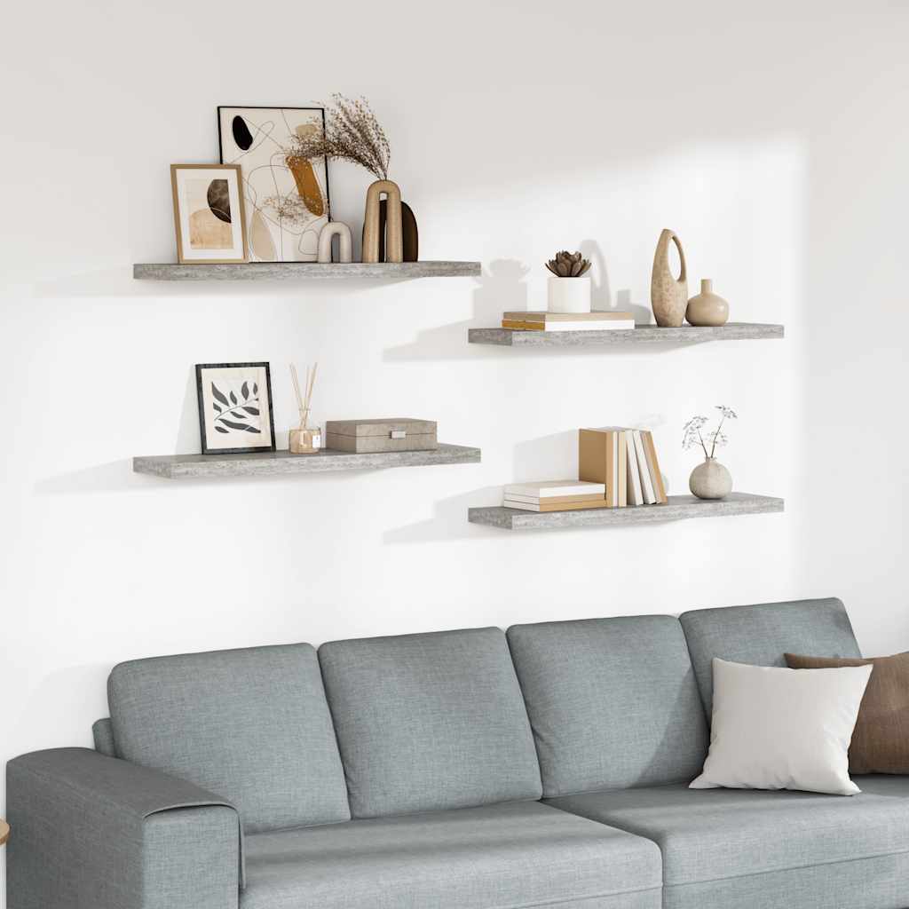 Vidaxl Półki Ścienne, 4 Szt., Szarość Betonu, 90X23,5X3,8 Cm, Mdf