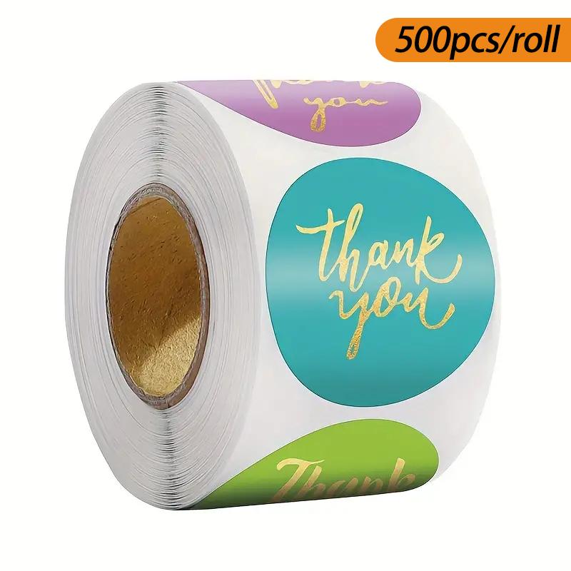 500Sheets/roll Bronzing Self-Adhesive Thank You Stickers Box Seal Gift Box Decor Bag Packaging Label