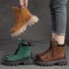 Johnature Retro Genuine Leather Women's Shoes Round Toe Thick Sole Versatile Short Boots