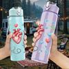 1PC Heart Stethoscope Medical Pattern 750ml Color Plastic Sports Water Bottle Leakproof Flip Straw Lid Suitable for Sports Office Home Use
