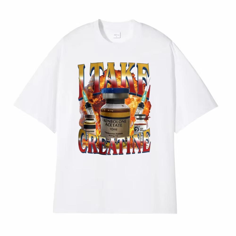 T-shirt de sport amusant « Je prends de la créatine » Stéroïdes Hors de Poche Meme Impression T-shirts Hommes Femmes Manches Courtes Confortables T-shirts Décontractés