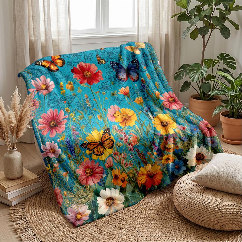 Blue Hibiscus Pattern Blanket Personalized Name Flannel Blanket Soft Cozy Plush Throw for Sofa Bed Lightweight Home Decor