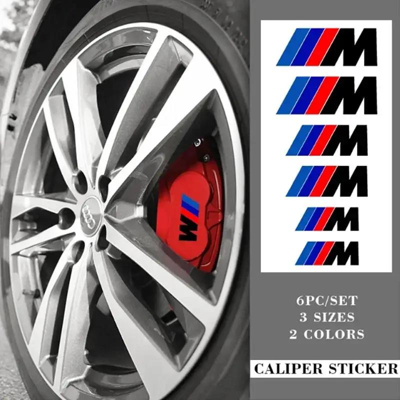 6Pcs Anti‑Fade High‑Temp Brake Caliper Stickers For BMW M Three‑Bar Emblem Modified Tuning Decals Car Window Glass Accessories zjpc51