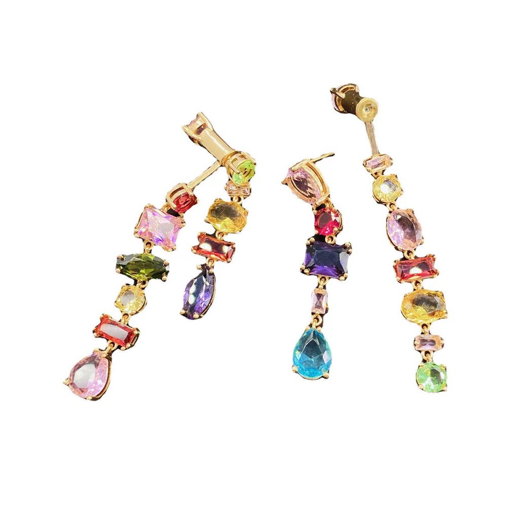 Women's Square Crystal Rainbow Jewelry Set: Bracelet, Necklace & 18K Gold Plated Earrings