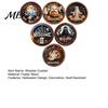 Artistic Wooden Coaster Set 6Pcs/Set Halloween Coasters, Retro Pumpkin Ghost Drink Decorative Coffee Bar Accessories Round Heat Insulation Pads