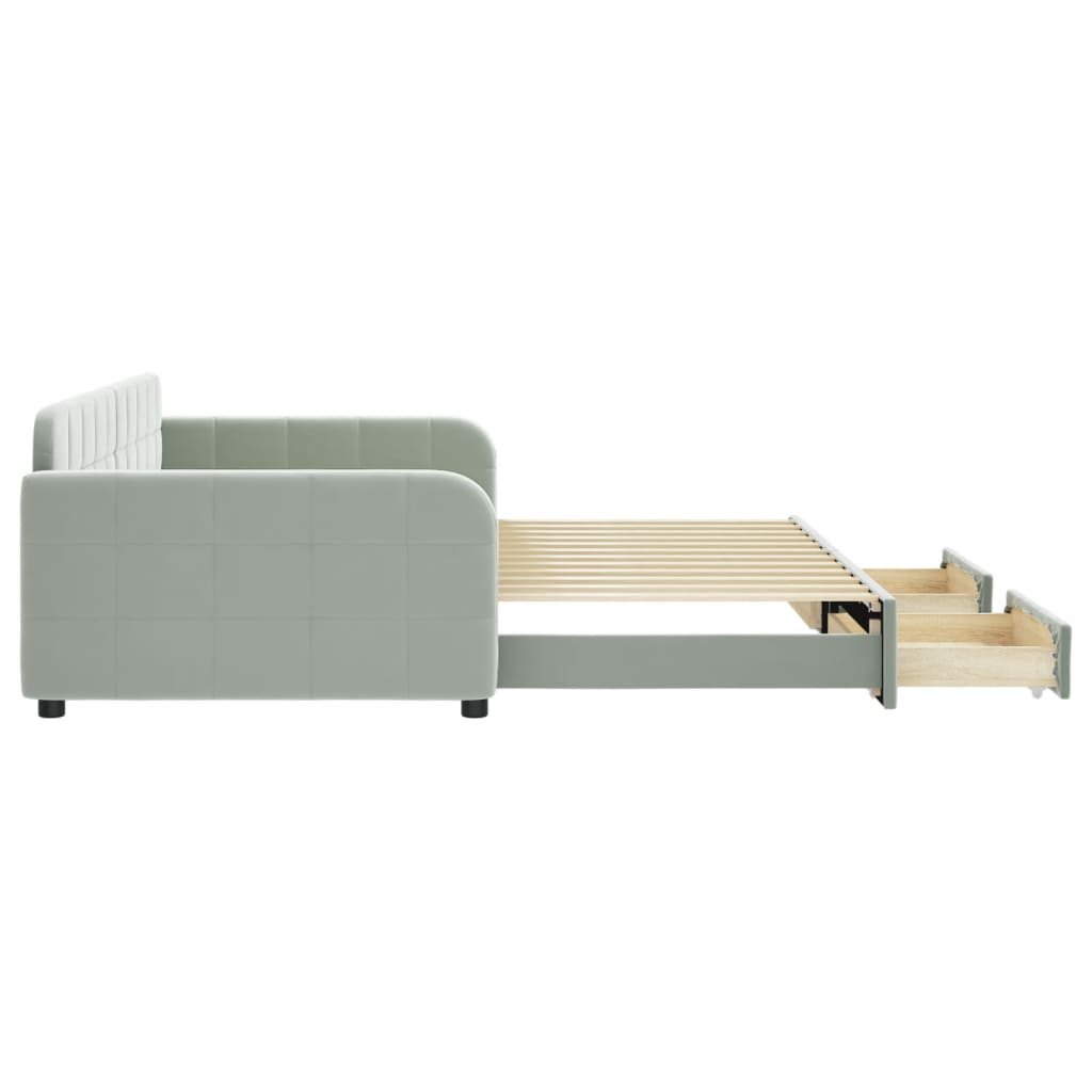 Pull Out Daybed with Drawers Light Grey 100 X 200 Cm Velvet