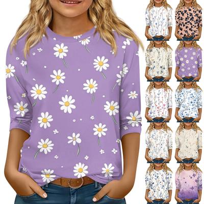 Kinder 3/4 Ärmel Tops Casual Print T-Shirt Rundhals Pullover Bluse