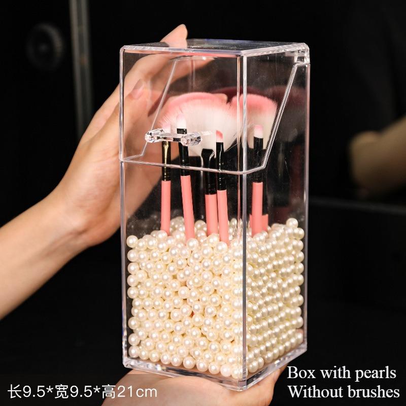 Makeup Brush Storage Bin Dustproof Covered Large Capacity Storage Box Storage Tube with White Pearl Cosmetics Quadrilateral